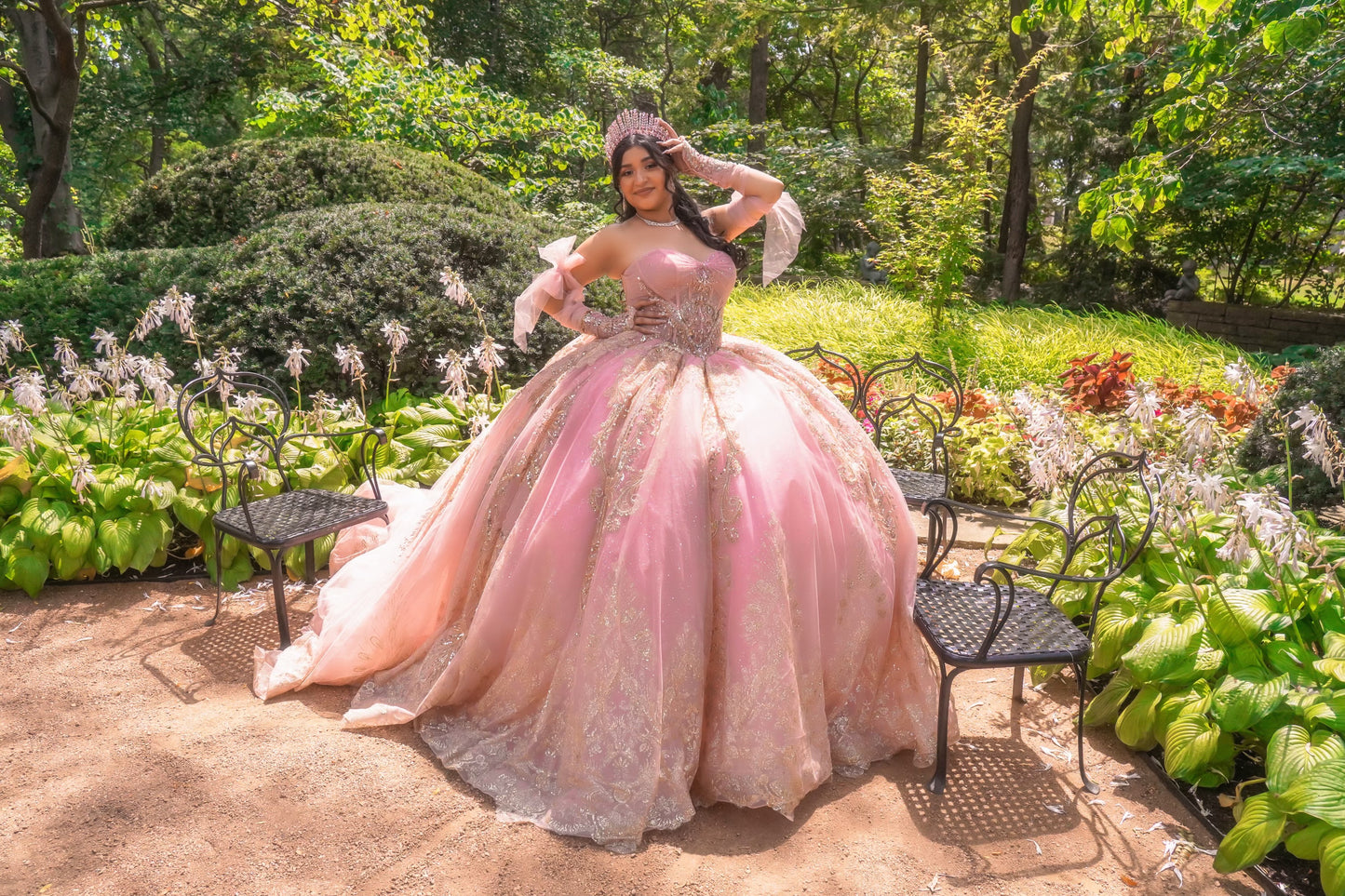 Dusty Blush Quince Dress with Gold Chantilly Lace